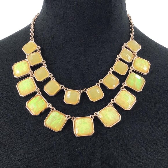 Layered Necklace Geometric Shapes Honeycomb Yellow Green Casual Work Wear - Picture 1 of 2